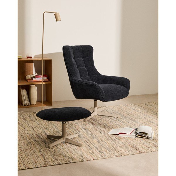 Tmavomodrá ženilková podnožka Teryl – Kave Home-image-1