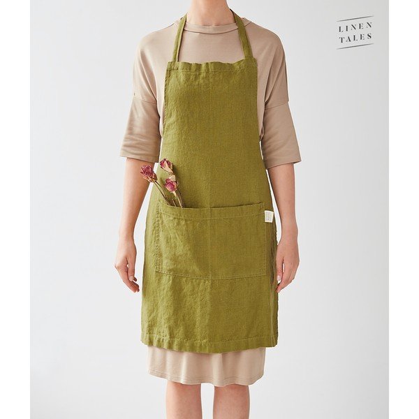 Zelená ľanová zástera Linen Tales Daily Apron, 80 x 55 cm