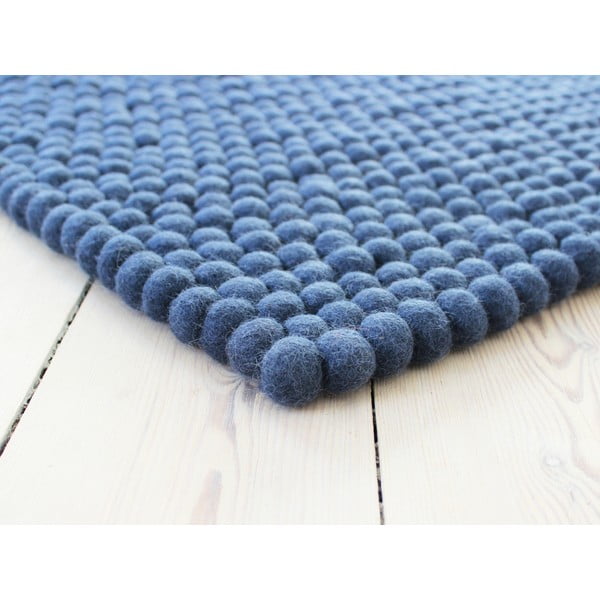 Modrý guľôčkový vlnený koberec Wooldot Ball rugs, 100 x 150 cm