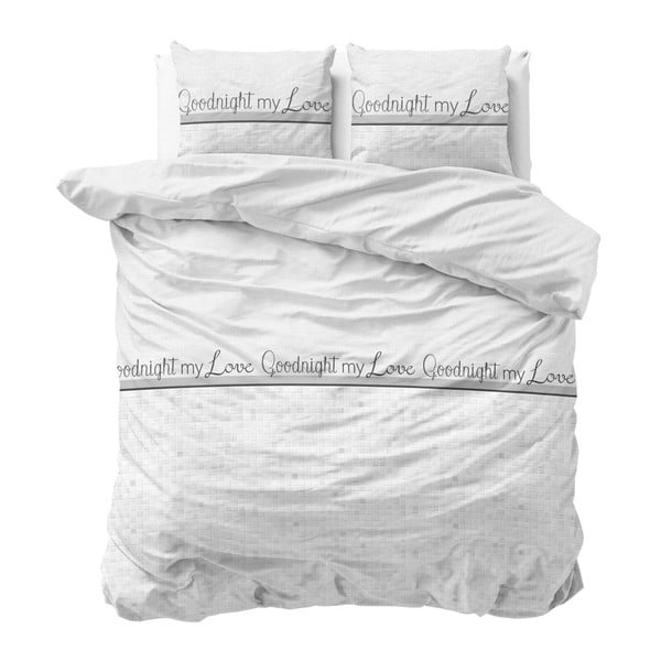Svetlosivé obliečky z mikroperkálu na dvojlôžko Sleeptime Goodnight my Love, 240 × 220 cm