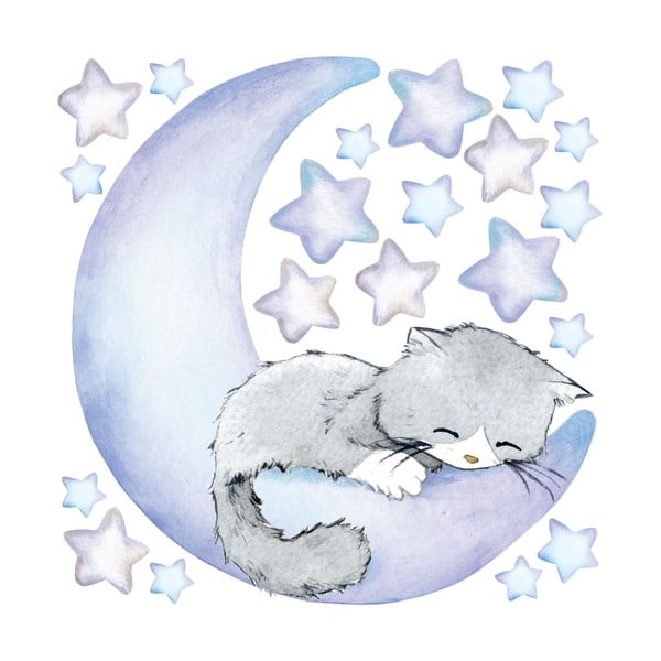 Modré detské samolepky na stenu Ambiance Magic Cat-image-2