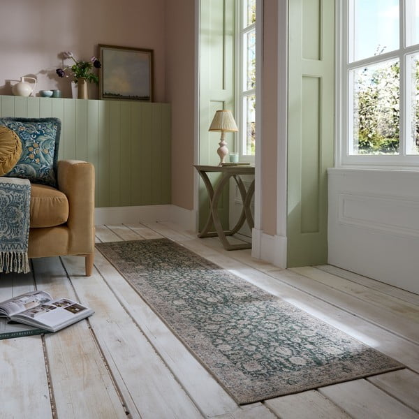 Zelený prateľný behúň 60x230 cm Beau Floral – Flair Rugs-image-1