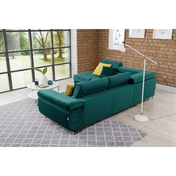 Zelená zamatová rozkladacia/s úložným priestorom rohová pohovka (ľavý roh/do L) Anton – ELTAP-image-4