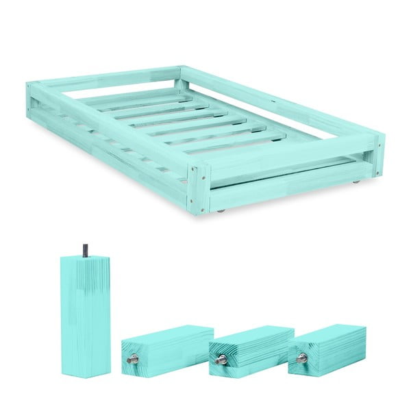 Set modrej zásuvky pod posteľ a 4 predĺžených nôh Benlemi, pre posteľ 90 x 160 cm