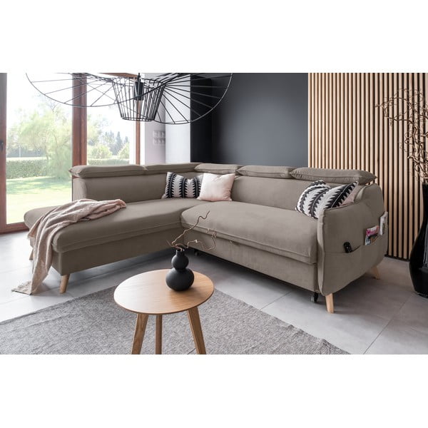 Svetlohnedá zamatová rozkladacia rohová pohovka (ľavý roh) Sweet Harmony – Miuform-image-4