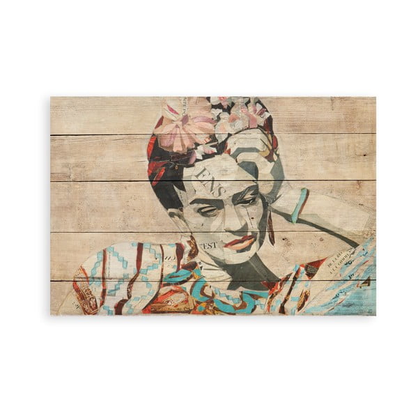 Nástenná ceduľa z borovicového dreva Madre Selva Collage of Frida, 40 × 60 cm