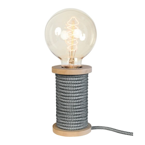 Drevená stolová lampa s sivo-bielym sieťovým káblom Opjet Paris Bobino