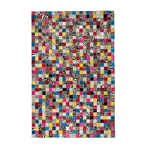 Farebný koberec z hovädzej kože Patchwork, 180 x 120 cm
