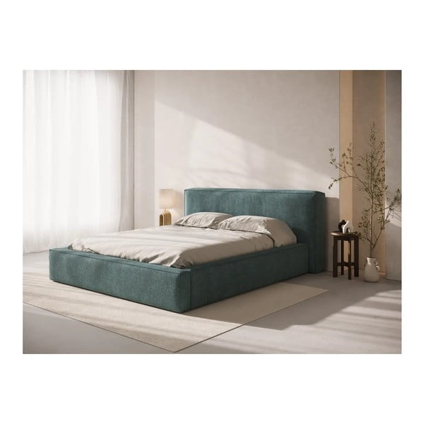 Modrá čalúnená dvojlôžková posteľ s úložným priestorom s roštom 160x200 cm Simon Olivia – Micadoni -image-1