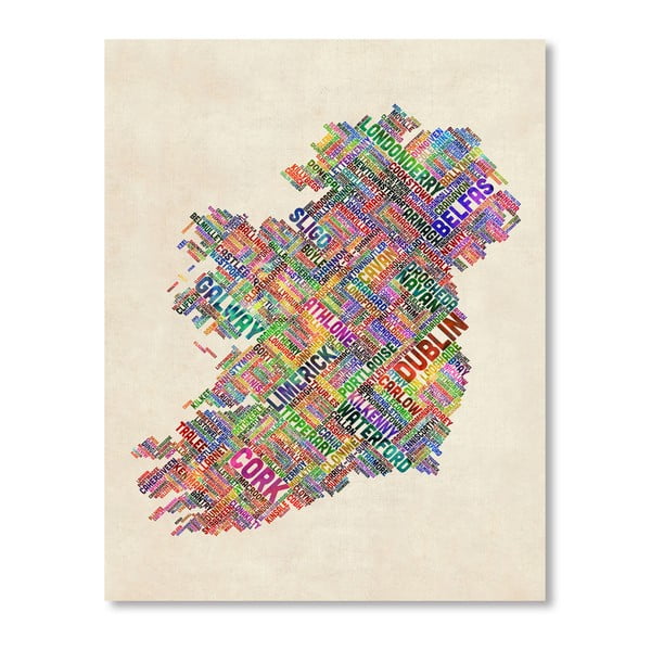 Plagát s pestrofarebnou mapou Írska Americanflat Letters, 60  ×   42 cm