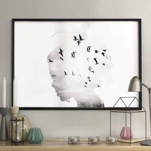Nástenný plagát v ráme GIRL/SILHOUETTE / BIRDS, 70 x 100 cm-image-1