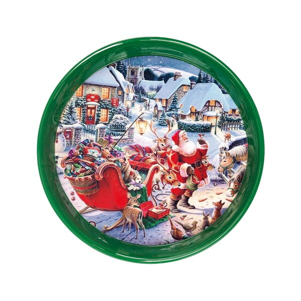 Okrúhly zelený podnos s vianočným motívom Brandani, ⌀ 38 cm