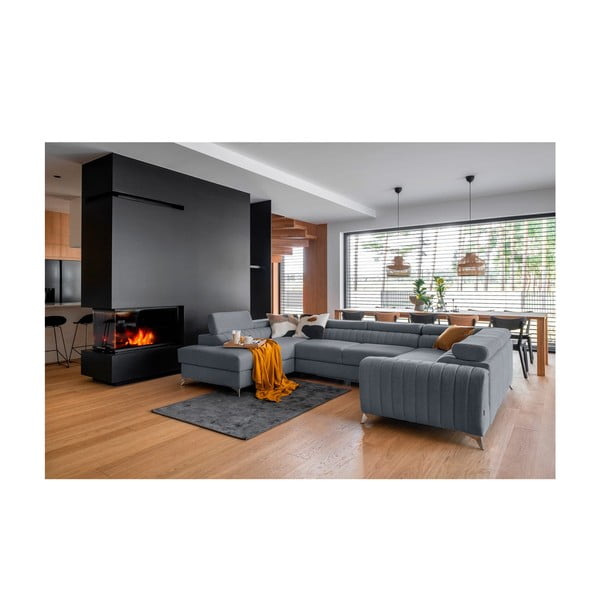 Modrá rozkladacia/s úložným priestorom rohová pohovka (ľavý roh/do tvaru "U") Louis – ELTAP-image-1