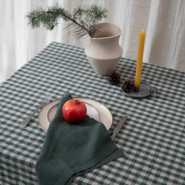 Ľanový obrus 140x250 cm Forest Green Gingham – Linen Tales-image-1