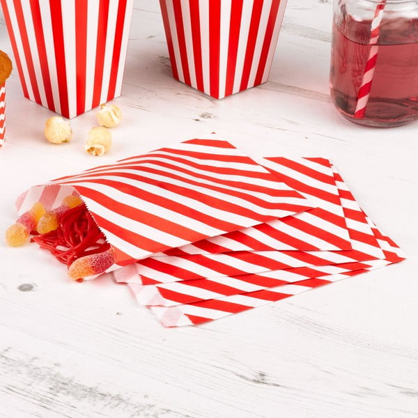 Sada 25 červených papierových taštičiek Neviti Carnival Stripes
