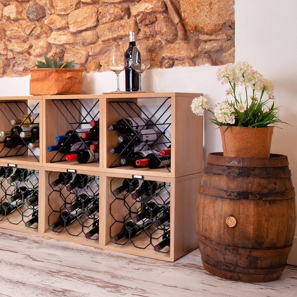 Regál na víno v dekore buka v prírodnej farbe na 9 fliaš – Compactor-image-1