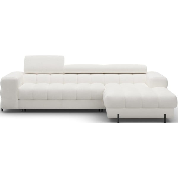 Krémovobiela rozkladacia/s úložným priestorom rohová pohovka z textílie buklé (pravý roh/s leňoškou) Felro – ELTAP