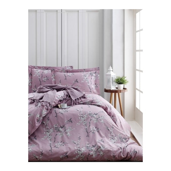 Obliečky s plachtou z ranforce bavlny na dvojlôžko Chicory Pink, 200 x 220 cm