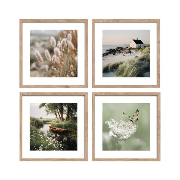 Tlačené obrazy v súprave 4 ks s rámom 30x30 cm Subtle Nature – Styler