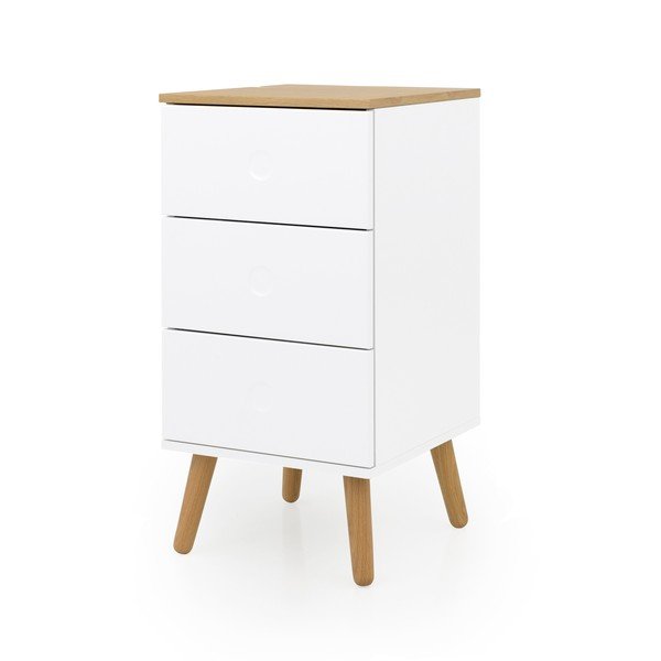 Biela skrinka s detailmi v dekore dubového dreva s 3 zásuvkami Tenzo Dot, šírka 40 cm-image-1