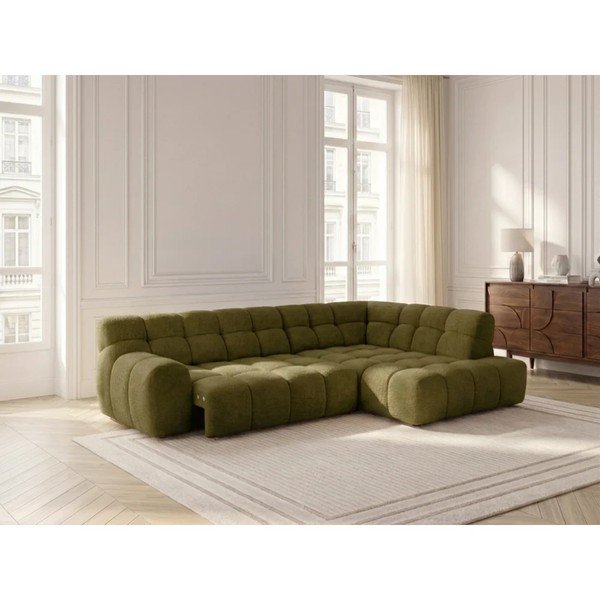 Zelená rozkladacia/s elektrickým výsuvom sedadla rohová pohovka (ľavý roh/do L) Andre – Bobochic Paris-image-3