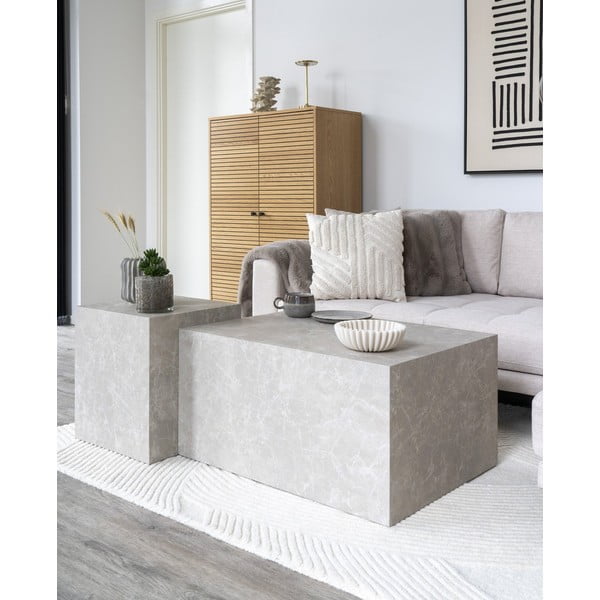 Béžový konferenčný stolík v dekore mramoru 60x80 cm Prague – House Nordic-image-1