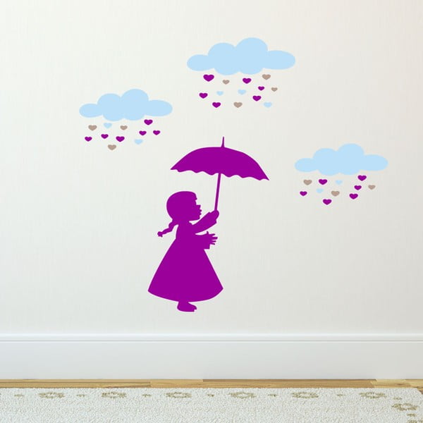 Samolepka Little Girl and Heart Rain