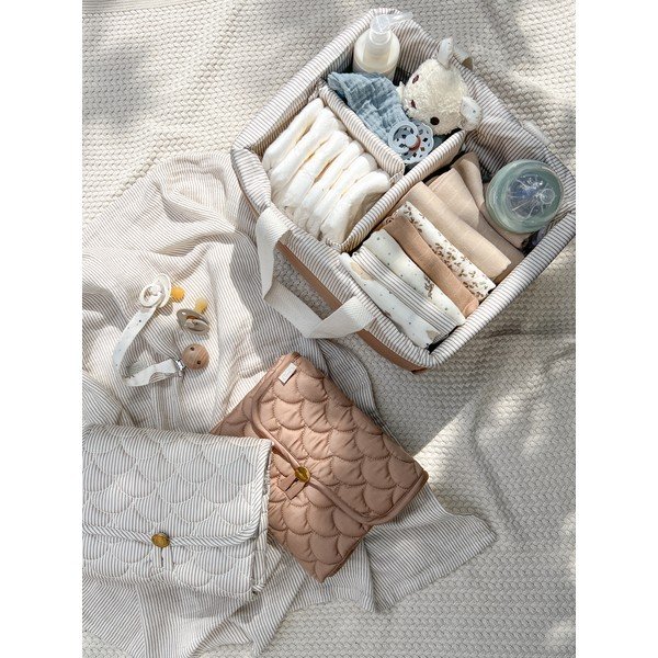 Svetlohnedý látkový detský úložný box 24x34x17 cm Classic Stripes Camel – Cam Cam Copenhagen-image-1