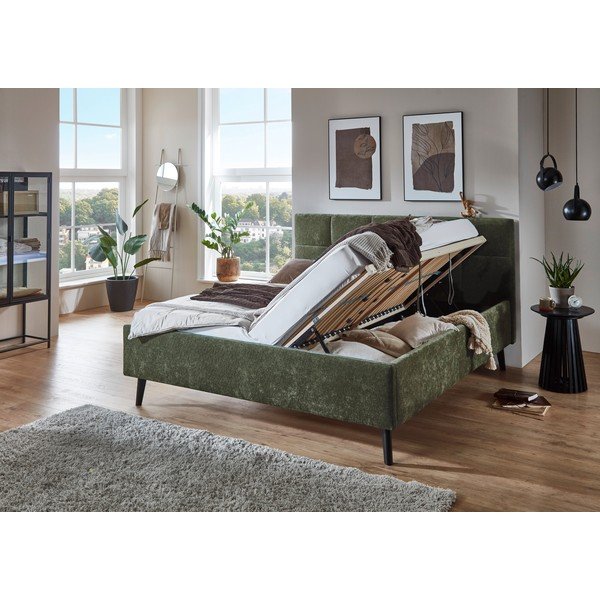 Khaki čalúnená dvojlôžková posteľ s úložným priestorom s roštom 180x200 cm Nova – Meise Möbel-image-2