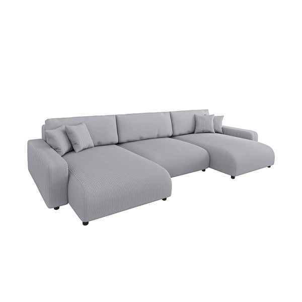 Svetlosivá menčestrová rozkladacia/s úložným priestorom rohová pohovka Sara – Ropez