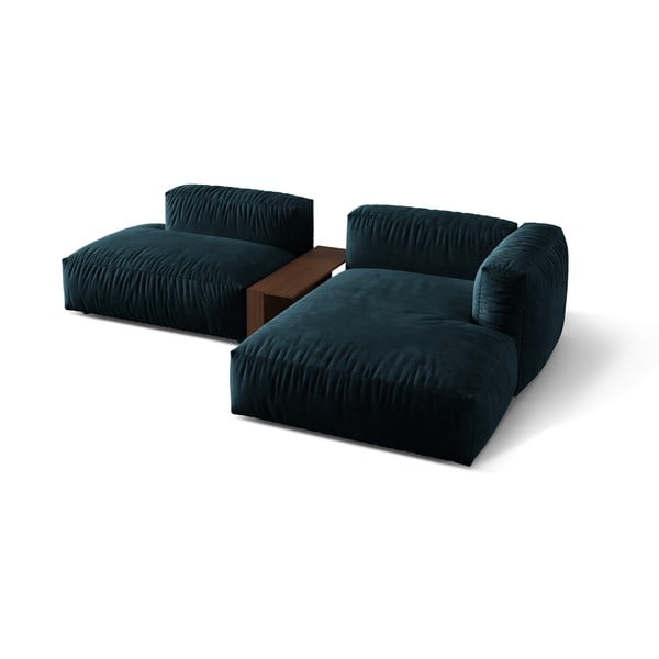 Tmavomodrá zamatová modulárna rohová pohovka (pravý roh/s leňoškou) Martina – Micadoni -image-2