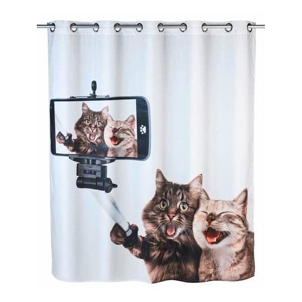 Sprchový záves s protiplesňovou povrchovou úpravou Wenko Selfie Cat, 180 × 200 cm