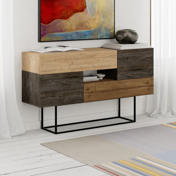 Nízka komoda v dekore duba v hnedo-prírodnej farbe 145x82 cm Titan – Marckeric-image-3