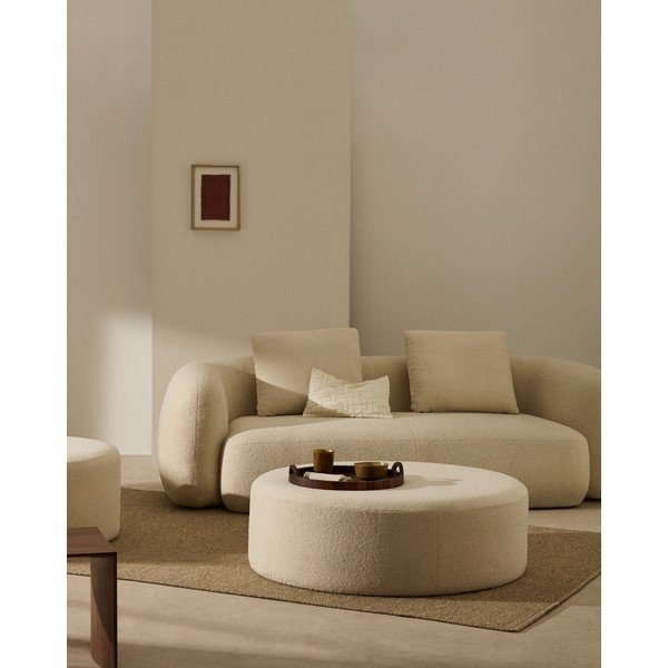 Krémový taburet z textílie buklé Kaeli – Kave Home-image-1