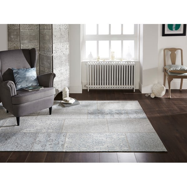 Modrosivý koberec Flair Rugs Patchwork Chenille Duck Egg, 120 × 170 cm-image-3