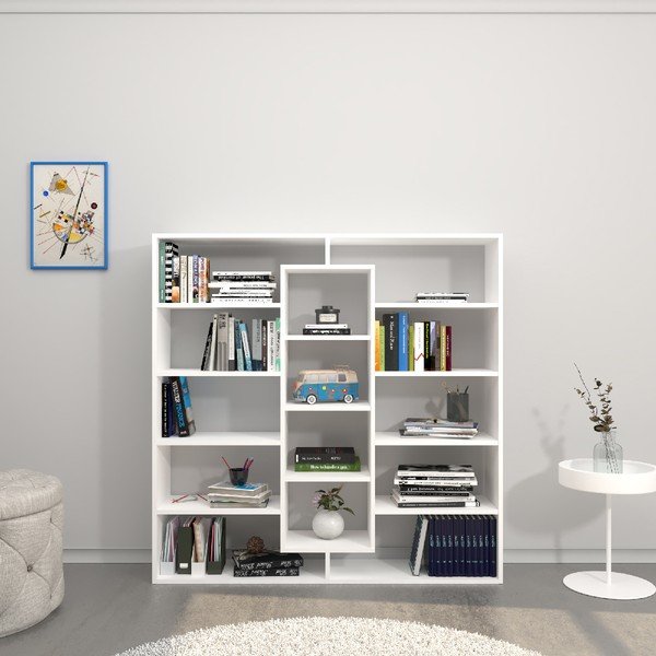 Biela drevená knižnica Dalia, šírka 130 cm-image-1