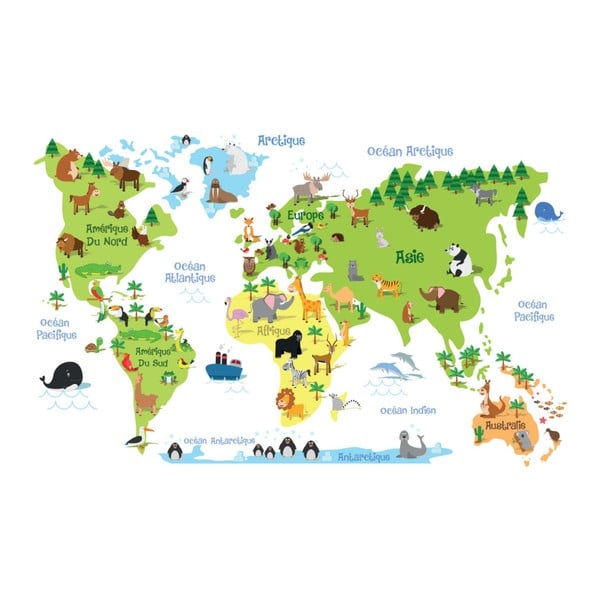 Nástenná samolepka Ambiance Childrens World Map
