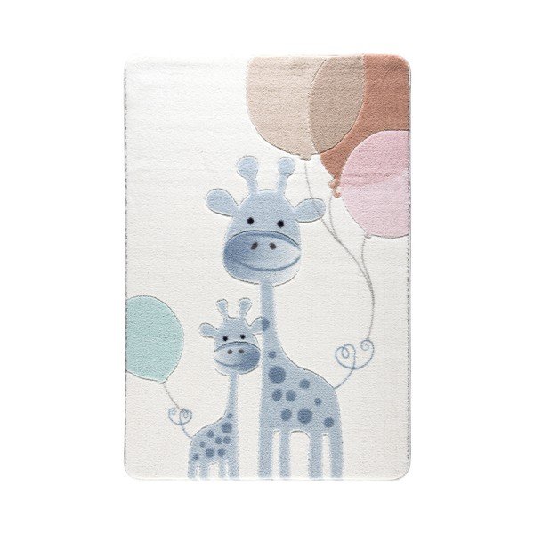 Detský svetlomodrý koberec Confetti Happy Giraffe, 133 x 190 cm