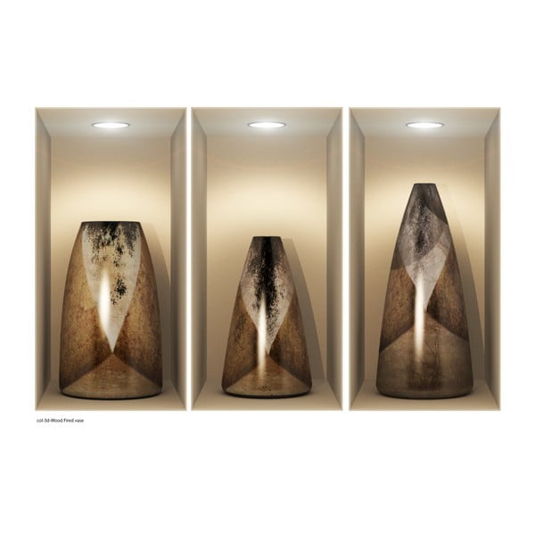 Sada 3 samolepiek s 3D efektom Ambiance Wooden Vases-image-2