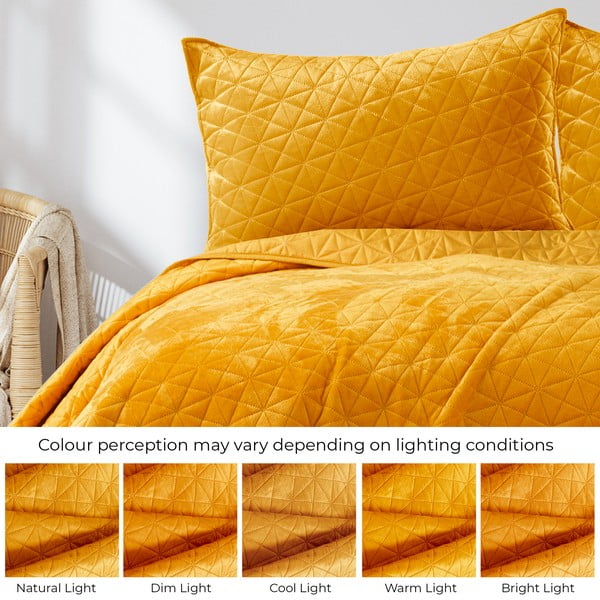 Žltý zamatový prešívaný pléd 260x280 cm Laila – AmeliaHome-image-4