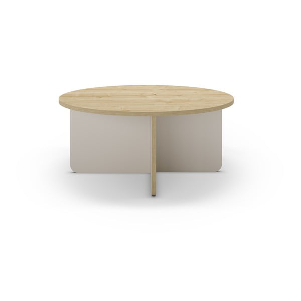 Krémovobiely/v prírodnej farbe okrúhly konferenčný stolík s doskou v dubovom dekore ø 80 cm Hillary – Marckeric-image-2