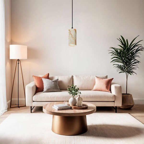 Krémovobiele závesné svietidlo s mramorovým tienidlom ø 6,5 cm Selma – Opviq lights-image-3