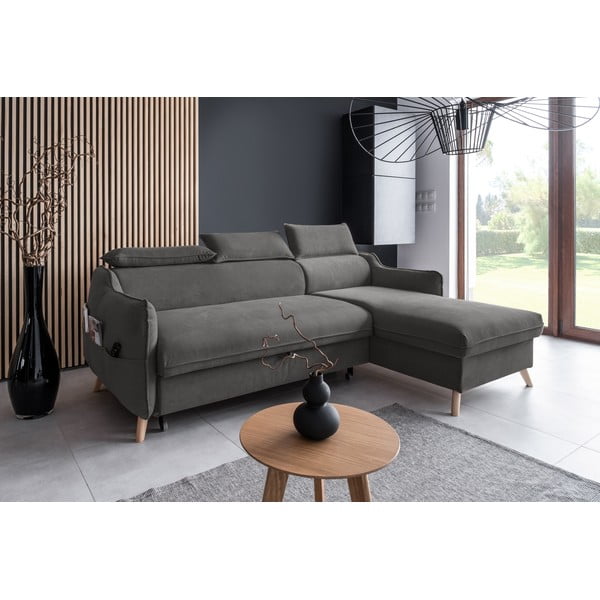 Tmavosivá zamatová rozkladacia rohová pohovka (pravý roh) Sweet Harmony – Miuform-image-3