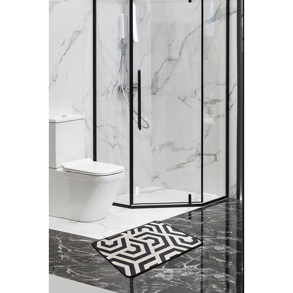 Biela/čierna kúpeľňová predložka 60x40 cm Line - Foutastic-image-1