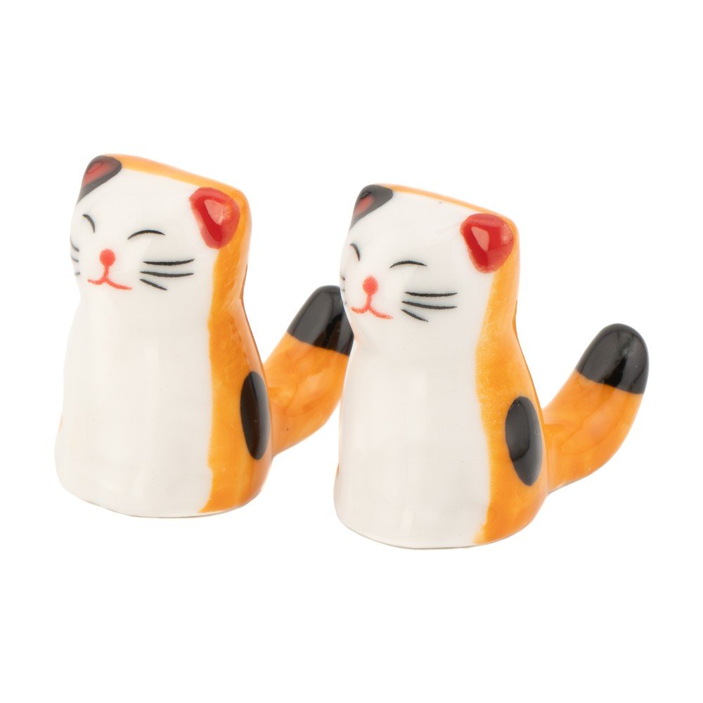 E-shop Biela/oranžová podložka na paličky 2 ks z porcelánu pre 5 osôb Cat – Sass & Belle