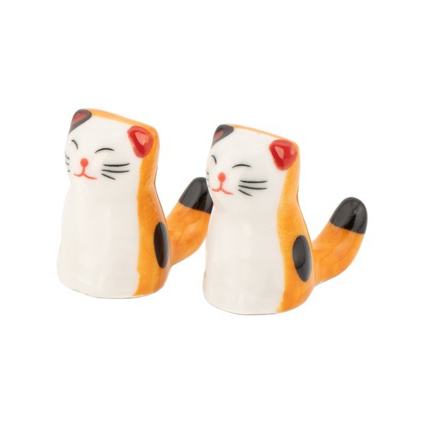 Biela/oranžová podložka na paličky 2 ks z porcelánu pre 5 osôb Cat – Sass & Belle