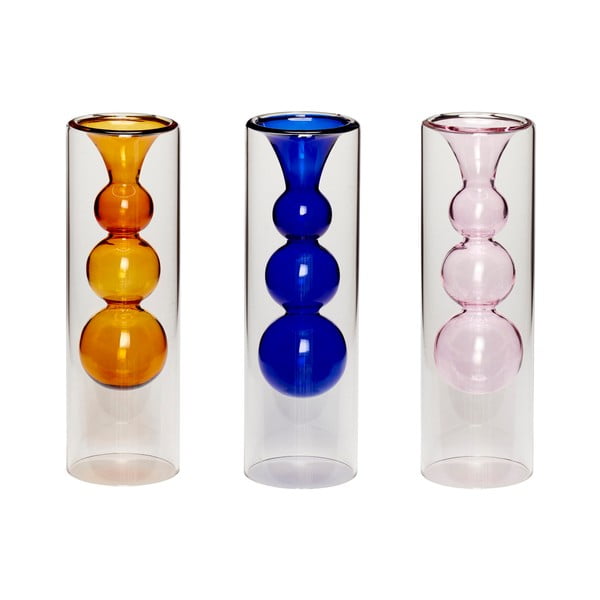 Súprava 3 sklenených váz Hübsch Colors, výška 23 cm