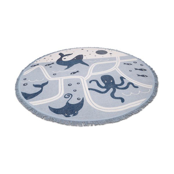 Detský bavlnený ručne vyrobený koberec Nattiot Little Deep Blue, ø 120 cm-image-3