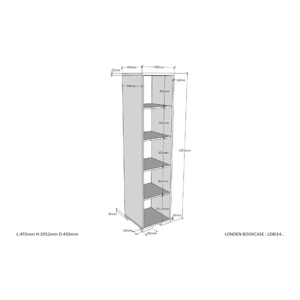 Tmavosivá detská knižnica 46x195 cm London – Vipack-image-2
