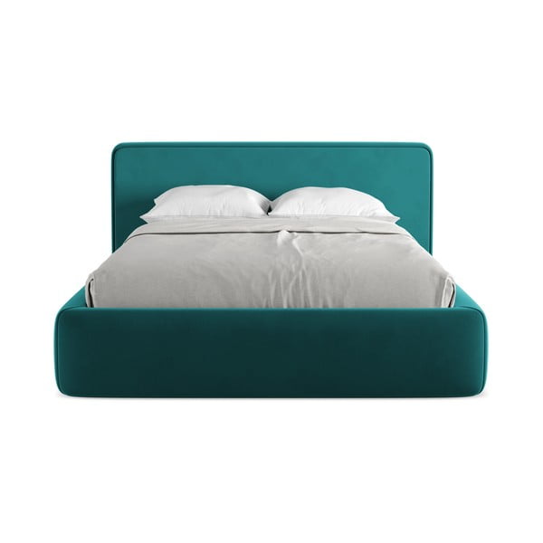 Tyrkysovomodrá čalúnená dvojlôžková posteľ s úložným priestorom s roštom 180x200 cm Kiana – Makamii-image-4